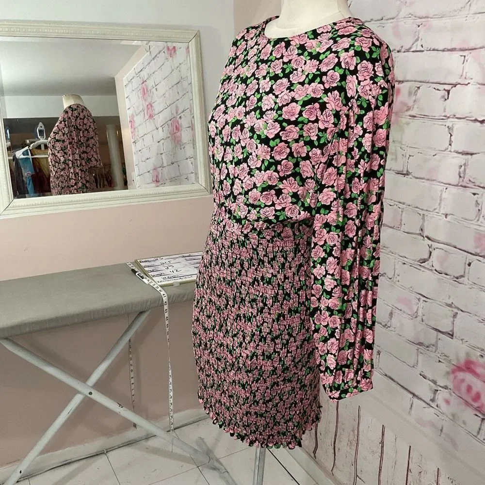 Zara Pink and Black Floral Long Sleeve Dress